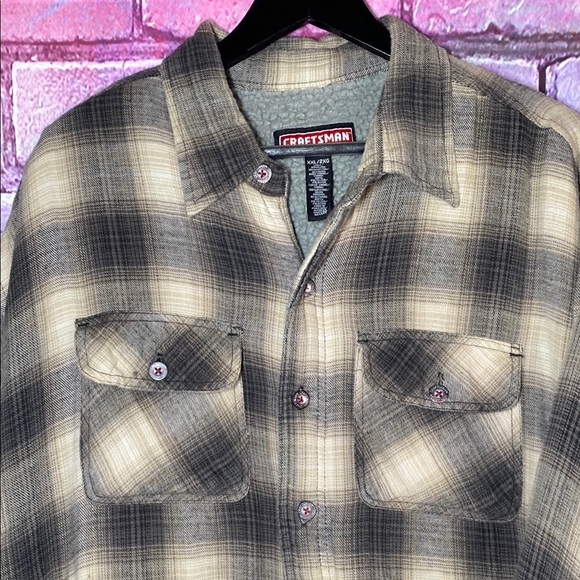 Craftsman Men's Plaid Flannel Shirt - Gray and Tan XXL - Picture 3 of 7